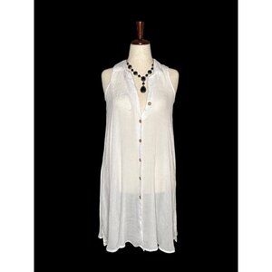 Sleeveless White Button-Down Tunic Dress By Mlle Gabrielle Medium Lightweight